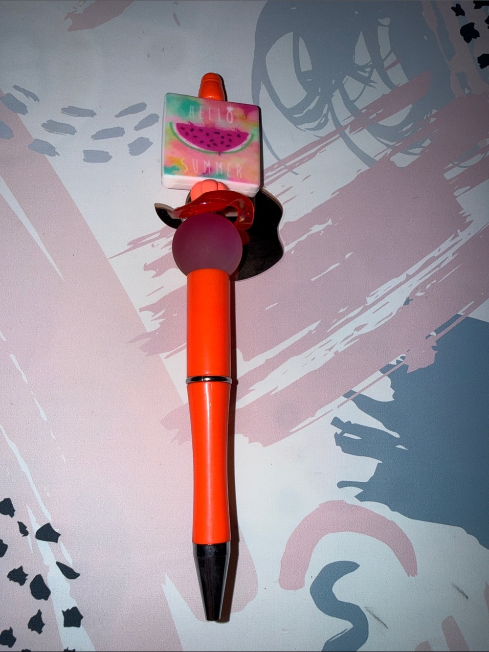 New Hello Summer Bright Orange Novelty Pen with Watermelon Topper